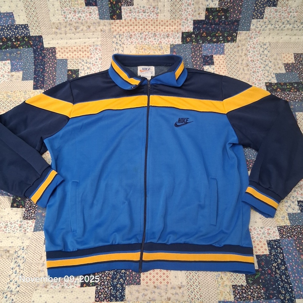 Vintage 70s 80s Nike‎ Track Jacket Size XL Blue and Yellow Full Zip Orange Label